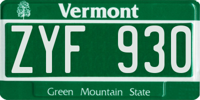 VT license plate ZYF930