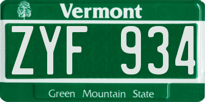 VT license plate ZYF934