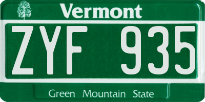 VT license plate ZYF935