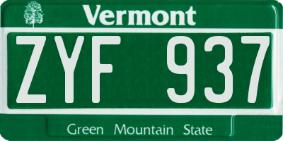 VT license plate ZYF937
