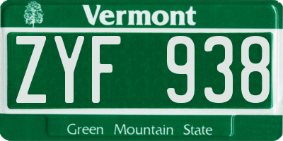 VT license plate ZYF938