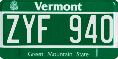 VT license plate ZYF940