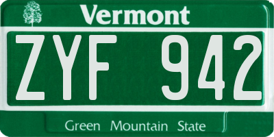 VT license plate ZYF942