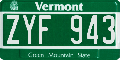 VT license plate ZYF943