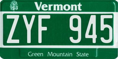VT license plate ZYF945