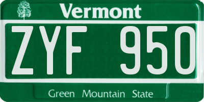 VT license plate ZYF950