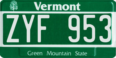 VT license plate ZYF953