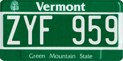 VT license plate ZYF959