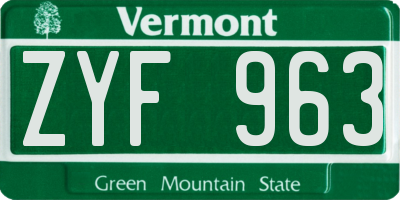 VT license plate ZYF963