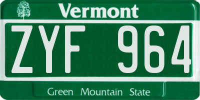 VT license plate ZYF964