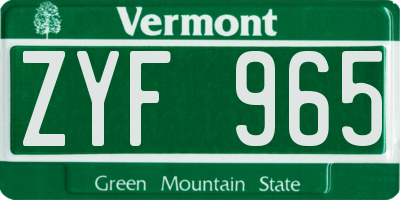 VT license plate ZYF965