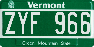 VT license plate ZYF966