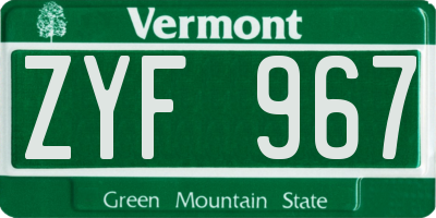 VT license plate ZYF967