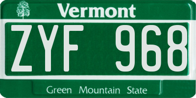 VT license plate ZYF968