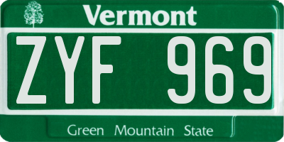 VT license plate ZYF969