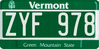 VT license plate ZYF978
