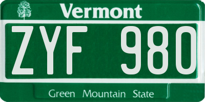 VT license plate ZYF980