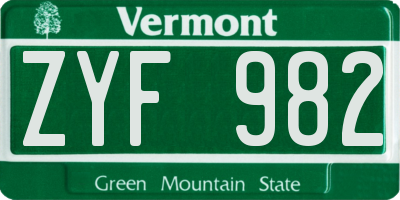 VT license plate ZYF982