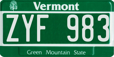 VT license plate ZYF983