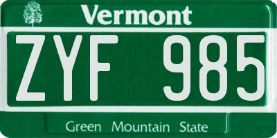 VT license plate ZYF985