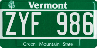 VT license plate ZYF986
