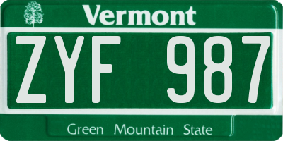 VT license plate ZYF987