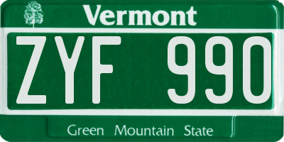 VT license plate ZYF990
