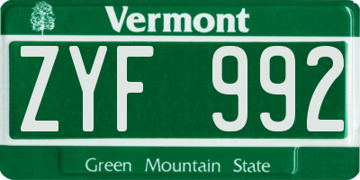 VT license plate ZYF992