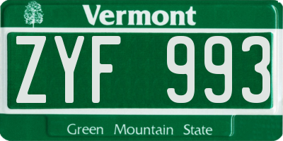 VT license plate ZYF993