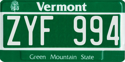VT license plate ZYF994