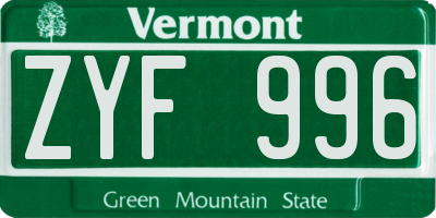 VT license plate ZYF996