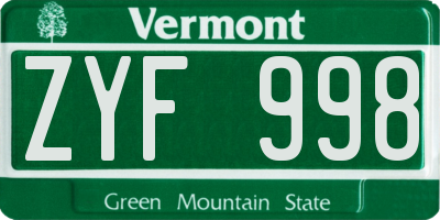 VT license plate ZYF998