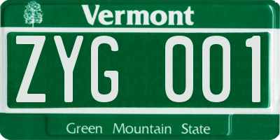 VT license plate ZYG001