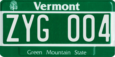 VT license plate ZYG004