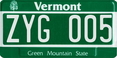VT license plate ZYG005