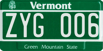 VT license plate ZYG006