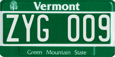 VT license plate ZYG009