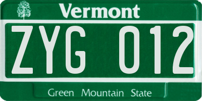 VT license plate ZYG012