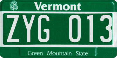 VT license plate ZYG013
