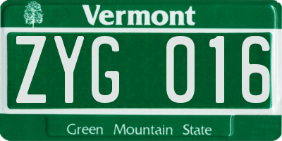 VT license plate ZYG016