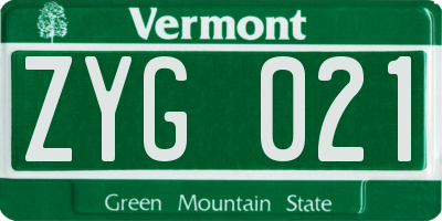 VT license plate ZYG021