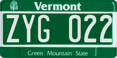 VT license plate ZYG022