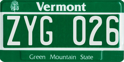 VT license plate ZYG026