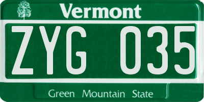 VT license plate ZYG035