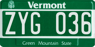 VT license plate ZYG036
