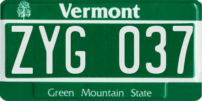 VT license plate ZYG037
