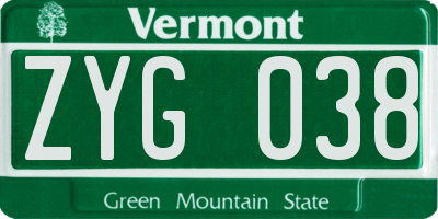 VT license plate ZYG038