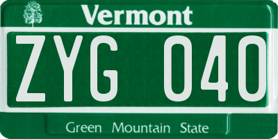 VT license plate ZYG040