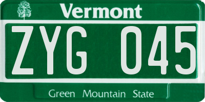 VT license plate ZYG045