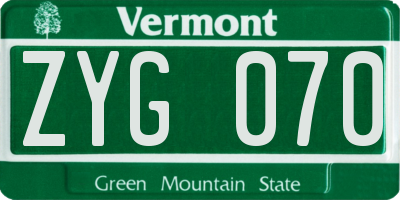 VT license plate ZYG070